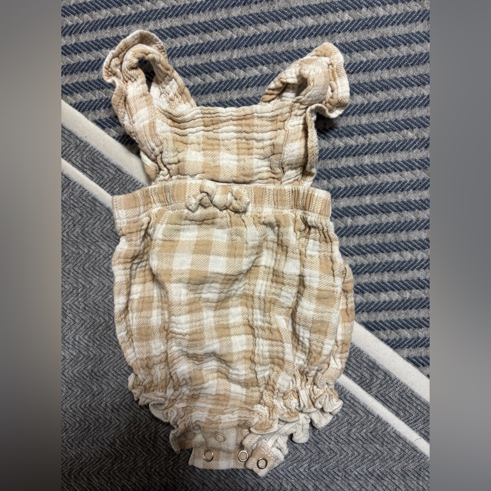 Little Newborn Baby Plaid Tan One Piece for Baby 0-3 Months